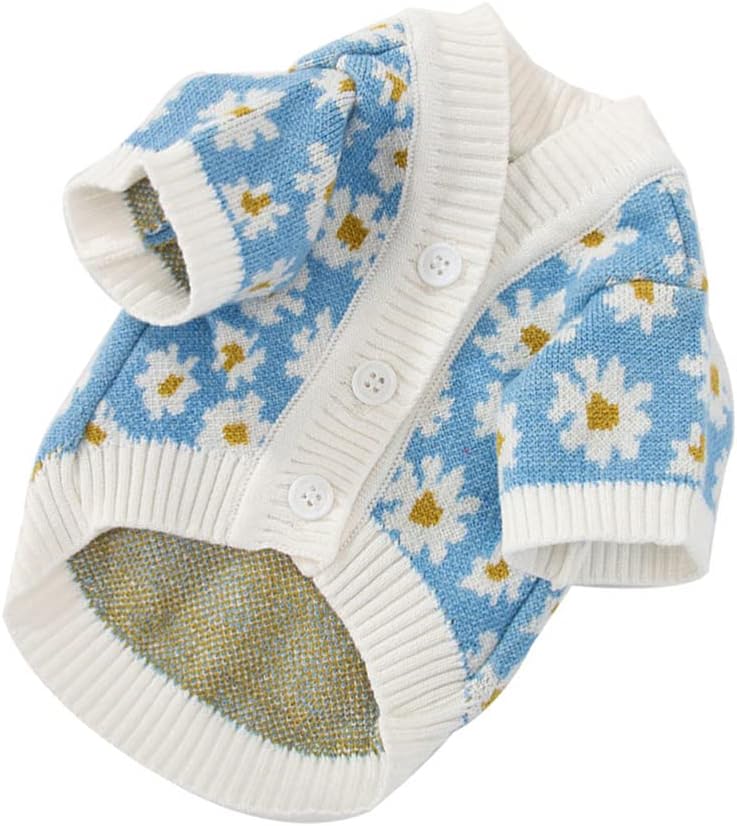 新品未使用 Nuobesty ニット生地ペットセーター花柄猫パジャマペットの冬服犬ニット衣装犬猫子犬 ブルー サイズs