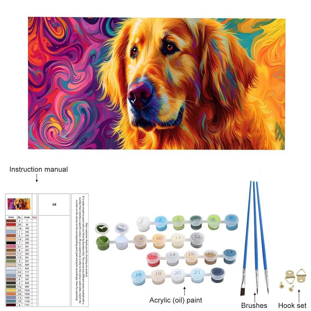 Zestaw do malowania po numerach dla dorosłych i początkujących, Golden Retriever zestaw do malowania według numerów, bez ramy, DIY, obraz akrylowy, rysunek, prezent, rysunek, lakier do relaksu i domu,