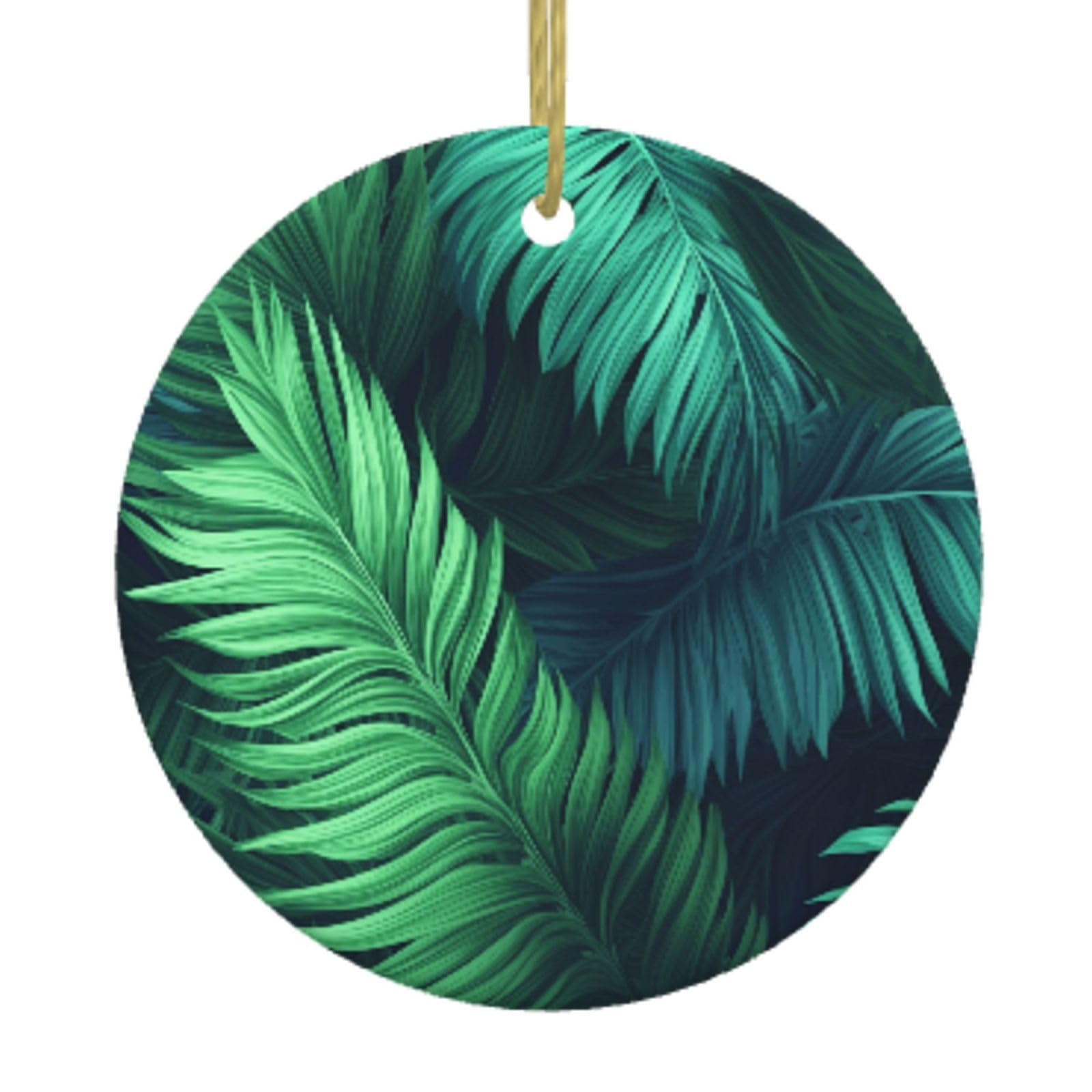 Ceramic Christmas Tree Hanging Ornaments with Gold Ropes Christmas Tree Decorations Round Ceramic Tropical Palm Leaves Pendant Keepsake Decorations for Holiday Xmas Gift Ideas