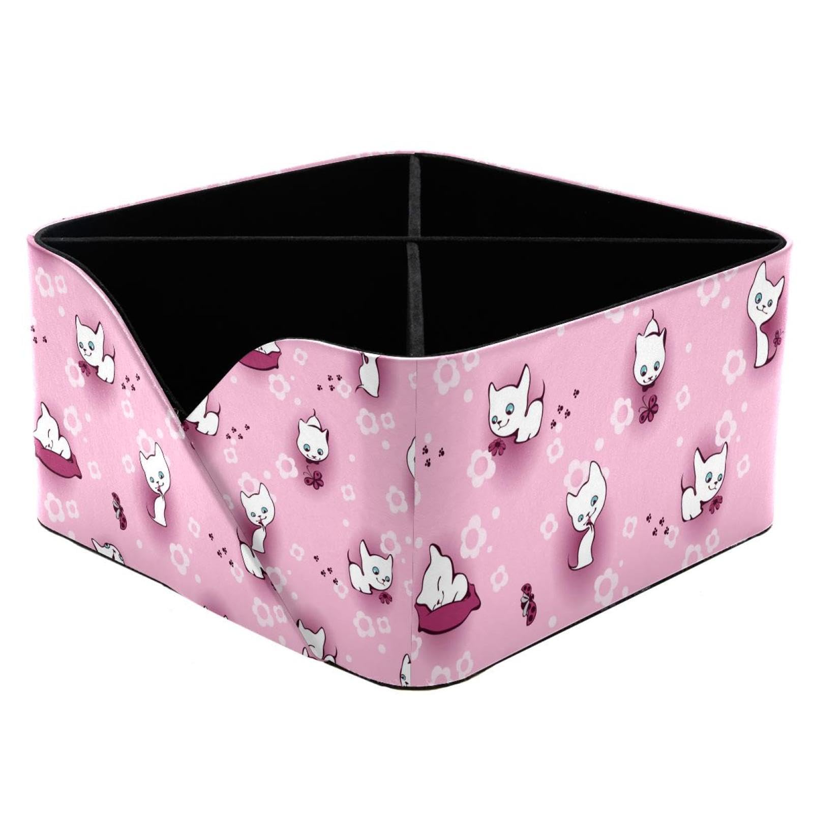 KengjuTesu White Kitten in Flowers Desktop Organizer Pen Holder, Rectangular Pencil Cup for Office, Study and Makeup Stations