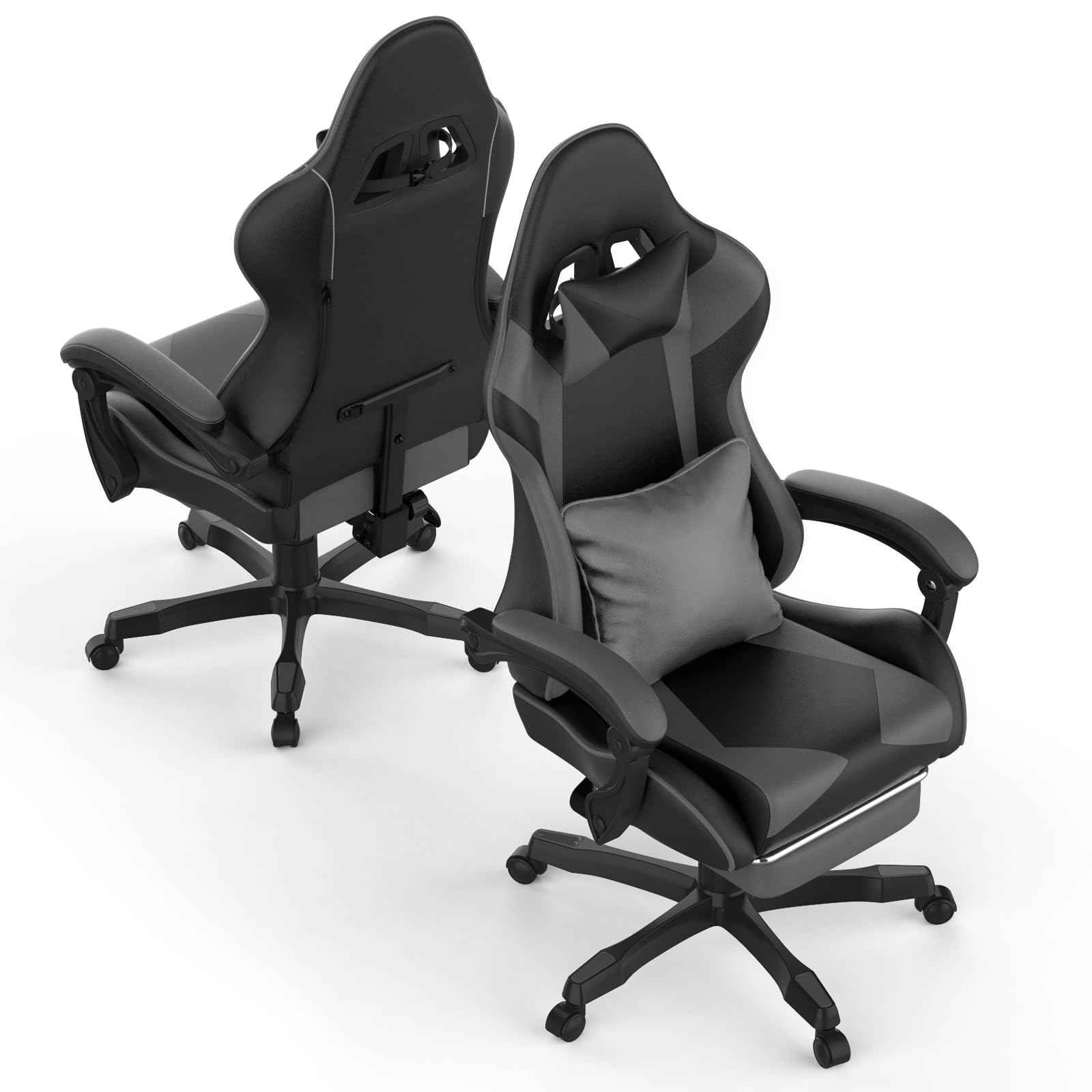 Soontrans Silla Gaming Ergonómica, Silla Gamer con Alfombrilla de Ratón, Reposapiés, Reposacabezas, Cuero sintético, Altura Ajustable, Cadeira Gaming para Escritorio, Juegos Online (Negro grisáceo)