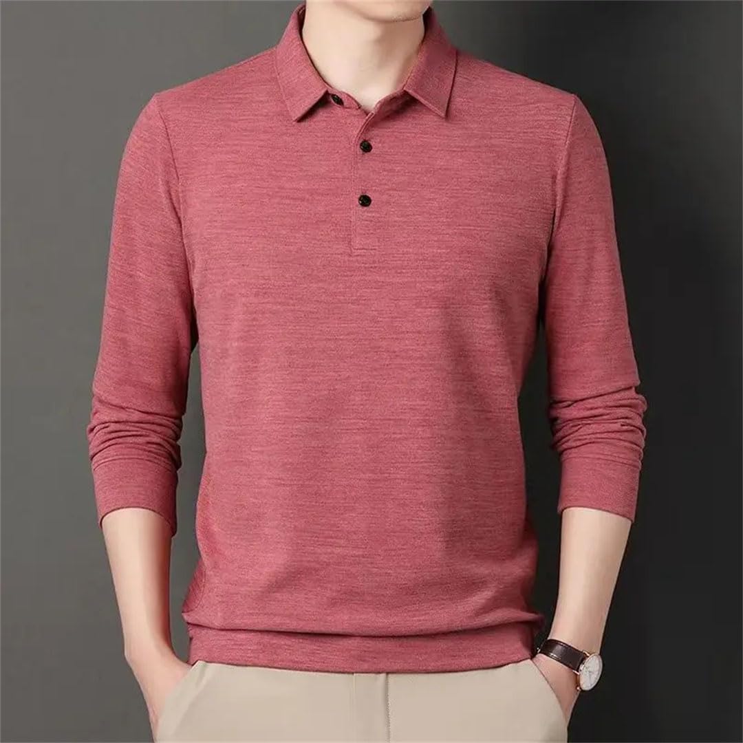 Camiseta de manga larga para hombre, cómoda y lisa, cuello tipo polo, para oficina de negocios
