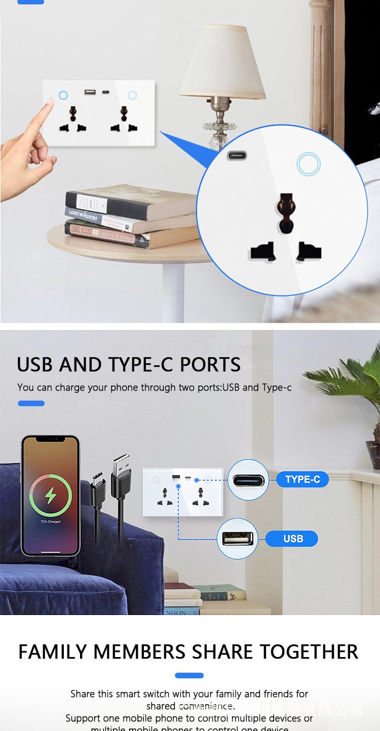 Zigbee Smart Wall Outlet 2 sockets 2USB Charging Port Compatible with Alexa App and Voice Control ZigBee Hub — view 5