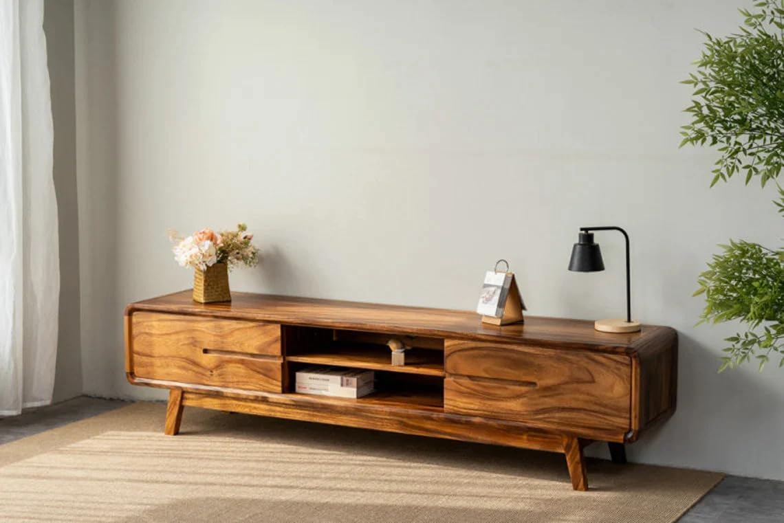 Solid Wood TV Unit for Living Room 65 Inch Furniture - Wooden TV Unit with Storage Cabinet with 2 Door, 2 Open Shelves Wooden TV Cabinet for Living Room - Fits up to 65-Inch TV (Ryan)-image-36