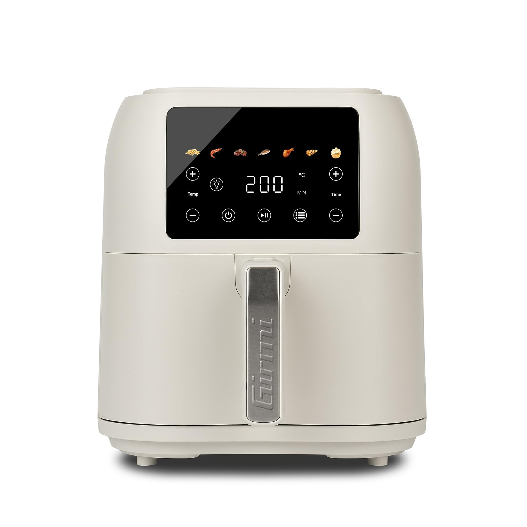 Girmi FG92 Friggitrice ad Aria Ecofrit Deep Capacità XXL 8 Litri, 1700W, BPA/PFOA Safe, Contenitore antiaderente, Display digitale, 7 programmi, Tasto di sicurezza, Ricettario Incluso, Beige Opaco
