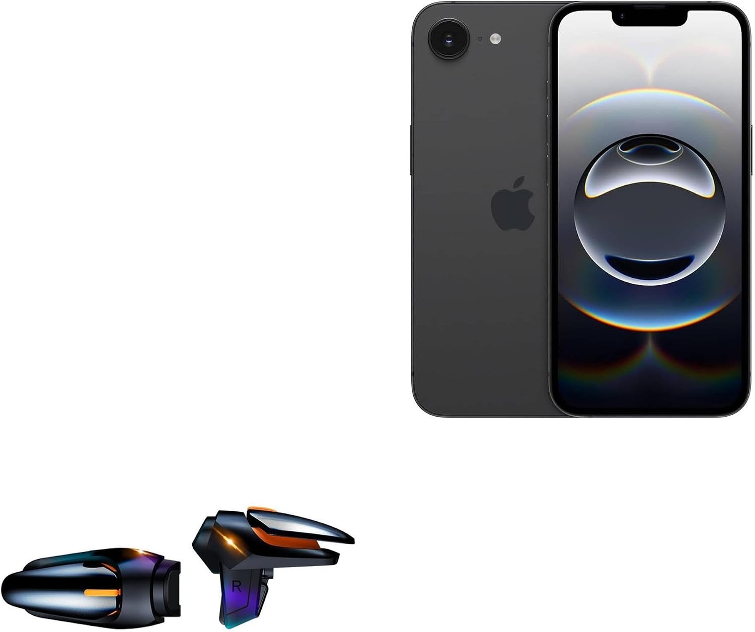 BoxWave Gaming Gear Compatible with Apple iPhone 16e (6.1 in) - Touchscreen QuickTrigger Auto, Trigger Buttons Autofire Gaming Mobile FPS - Jet Black