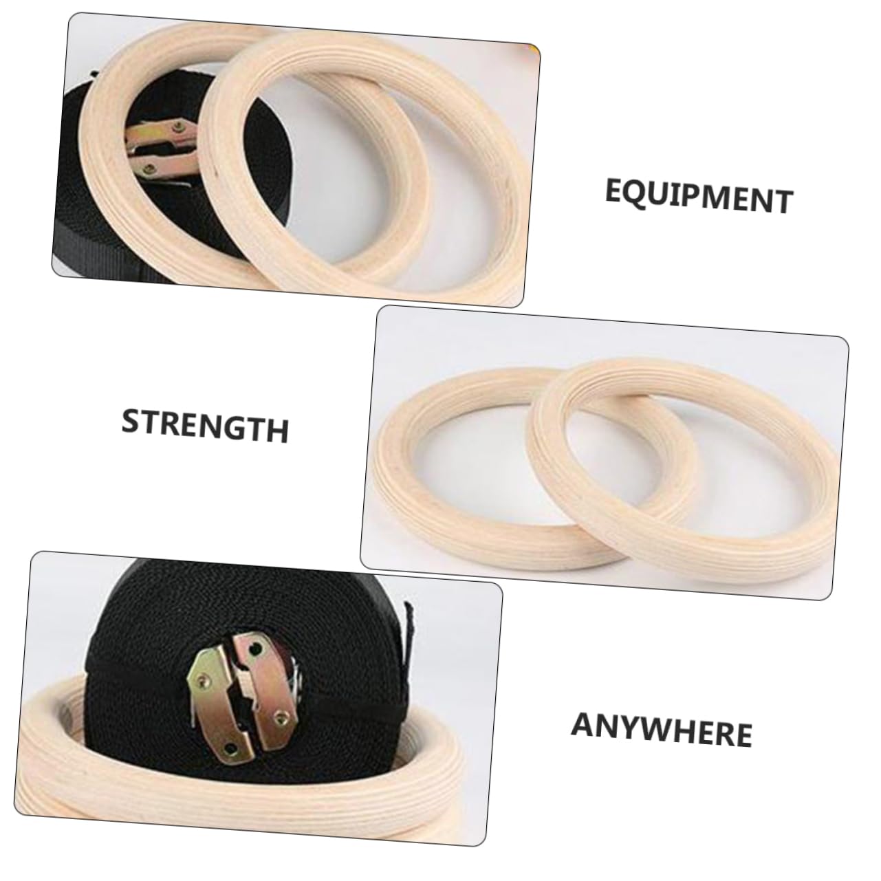 GOOHOCHY Gymnastic Rings Strength Training Exercise Equipment Natural Wood Fitness Rings for Home Park or Gym