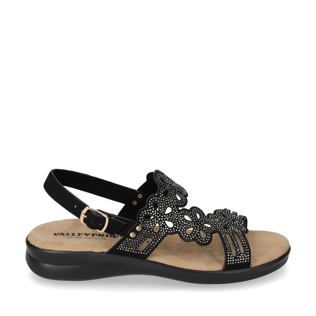 Valleverde 25326 Sandali Confort Donna Tessuto Nero Tacco Zeppa 3Cm Suola Gomma