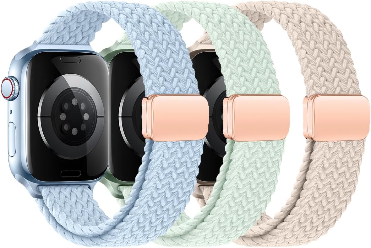Slim Magnetic Braided Bands Compatible with Apple Watch Band 38mm 40mm 41mm 42mm 44mm 45mm 46mm 49mm,Thin Stretchy Women Soft Nylon Sport Loop Strap for iWatch Ultra Series 11 10 9 8 7 6 SE 5 4 3 2 1
