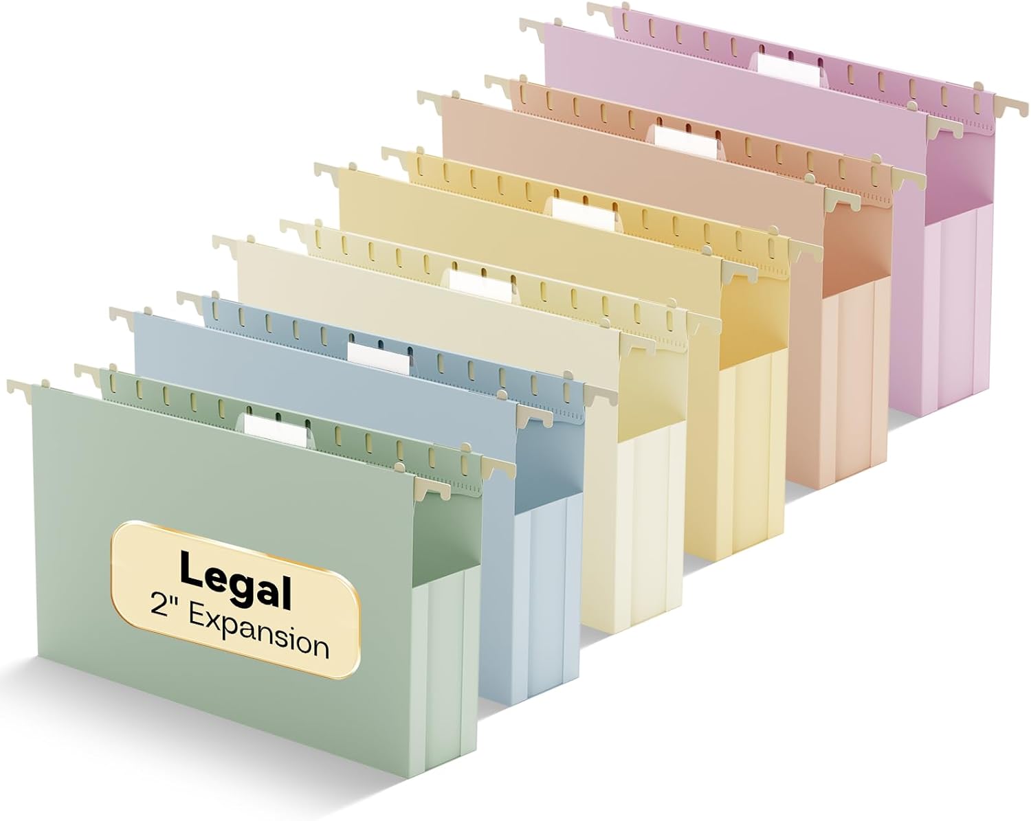 Extra Capacity Legal Size Plastic Hanging File Folders,Reinforced 2" Pastel Expanding Pocket,12 Pack Legal Hanging Folders for Filing Cabinet,Expandable Hang Folder with tabs,for Office School