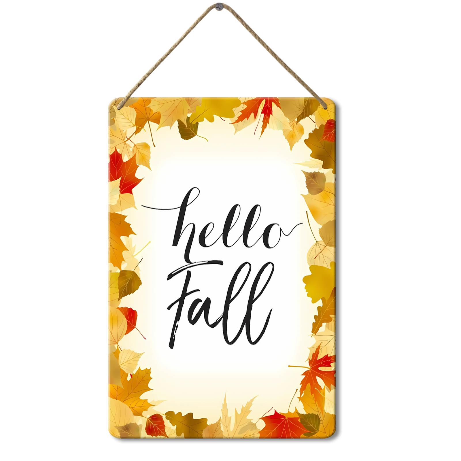 Hello Fall Hanging Wooden Sign, 8x12 Inch, Farmhouse Wall Decor Signs For Fall