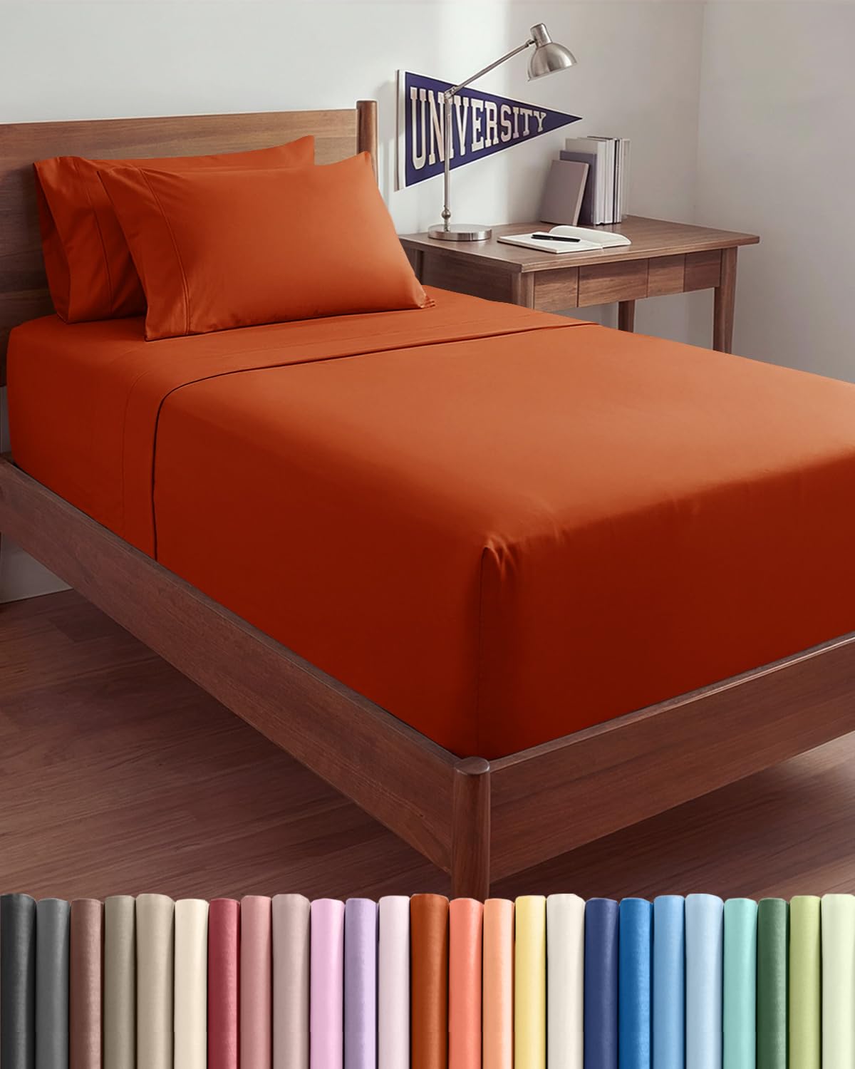 CGK Extra Deep Twin XL Sheet Set - 4pc College Dorm Room - Terracotta