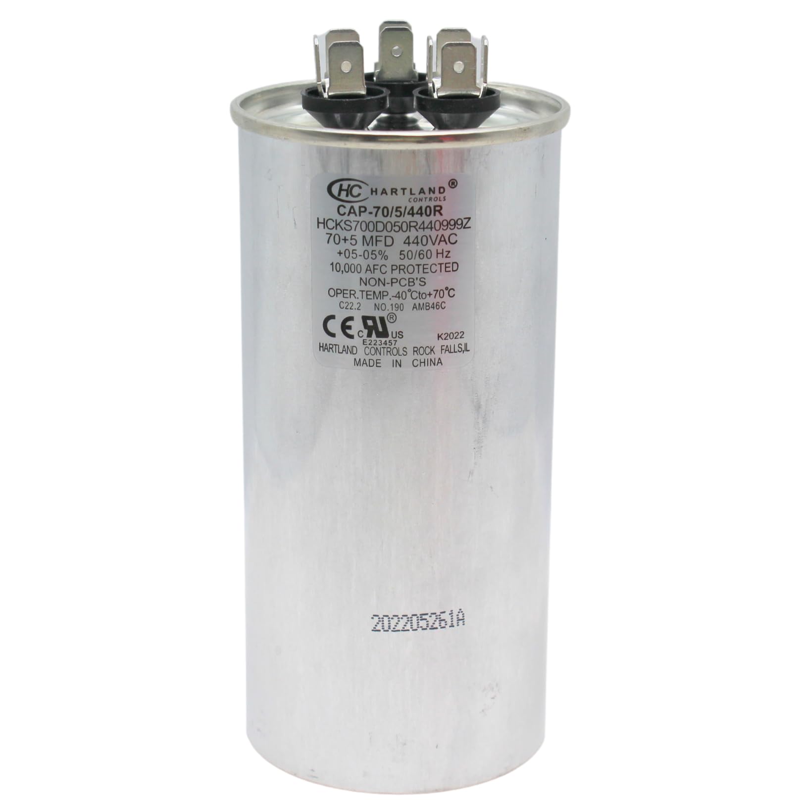 70/5 uF 70+5 MFD 370V/440V Dual Run Start Round AC Capacitor 70 5 uF 370/440 Volt VAC Air Conditioner Capacitor for AC Unit Fan Motor Start, Heat Pump, Condenser Straight Cool