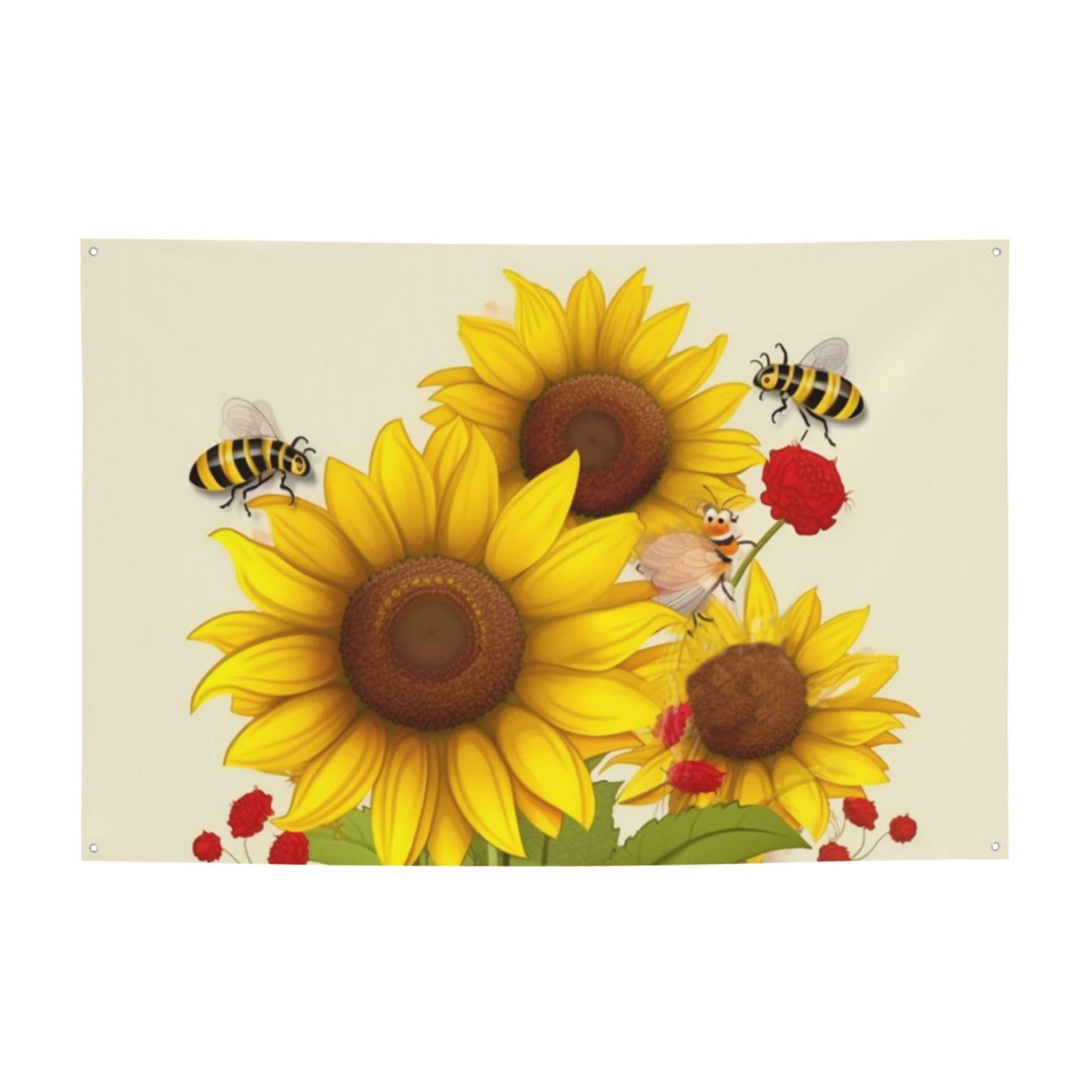 Bees Sunflowers Daisy Rose Flowers Banner Party Decor Backdrop - 71 X 47 Inch