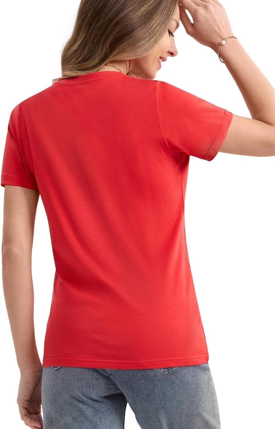 SMENG Women's Cotton Crewneck T-Shirts Short Sleeve Basic Solid Color Tee Classic-Fit Shirt Breathable Comfy Summer Top - Image 3