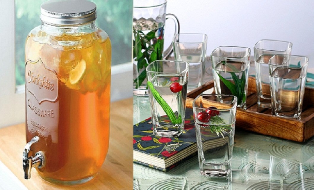 HomecartDispensing Jar with Steel Tap, 4 L with Set of 6 Glasses, 250 ml Multipurpose Cold Water/Juice/Cold Drinks/Oil Dispenser Beverage Dispenser/Mason Jar 4 Lt