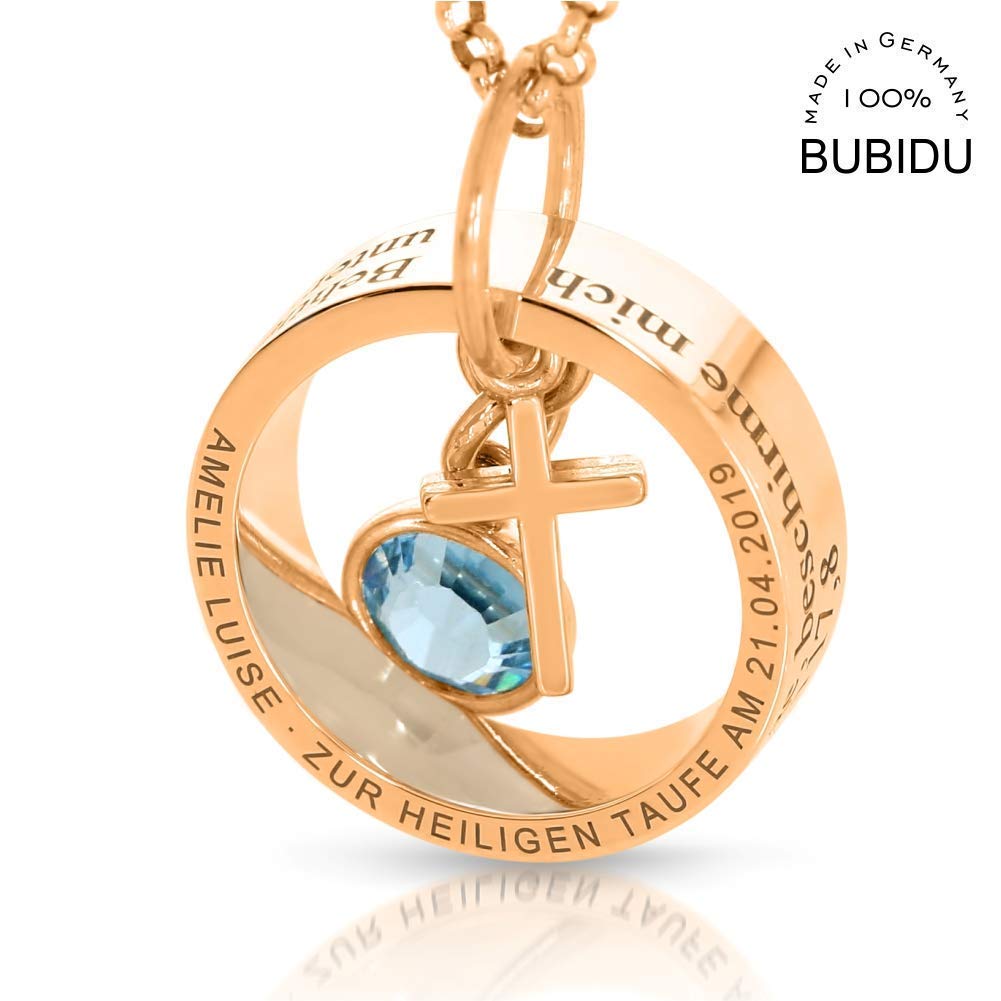 TAUFRING GRAVUR Taufkette roségold Kreuz Kette Taufspruch Kommunion Namenskette Text Taufschmuck Mädchen Junge Schmuck zur Taufe Geschenk Geburt Baby | HANDMADE IN GERMANY