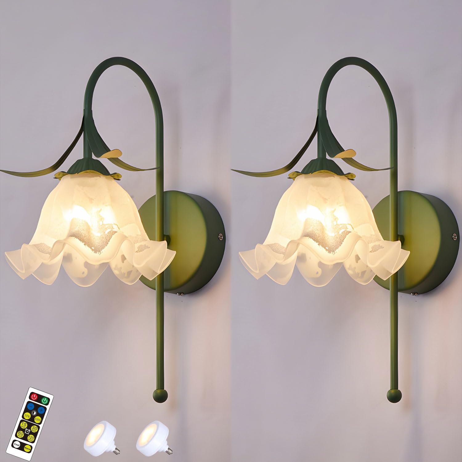 SXSCARKX Wireless Battery Operated Wall Lights - Modern Flower Sconce with Rechargeable Dimmable Bulb and Remote Control for Bedroom Living Room