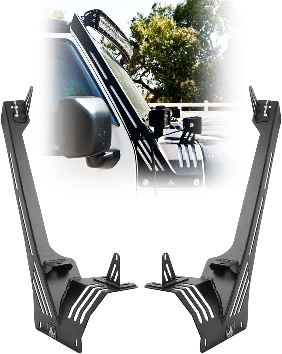 WOLFSTORM Light Bar Mounting Brackets Heavy Duty Steel Front Windshield Frame A-Pillar Light Mount Brackets Fit for 2018-2026 Jeep Wrangler JL/JLU & 2019-2026 Jeep Gladiator JT w