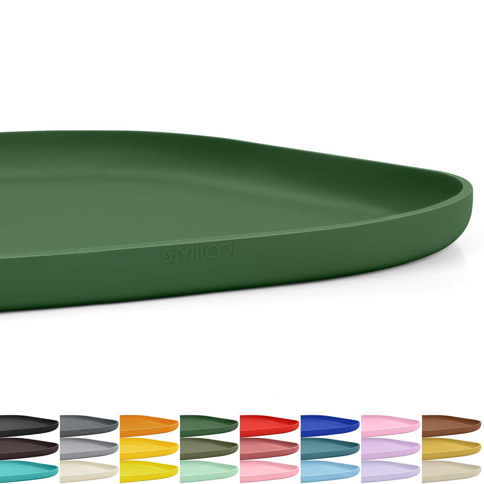 SMILOOL Small Silicone Pet Food Mat with Raised Edge for Food and Water Bowl, Square Dog Feeding Mats, Cat Food Trays for Floor Waterproof, Rubber Tray for Dogs and Cats, 12 x 12 x 0.7 Dark Olive โ image 1
