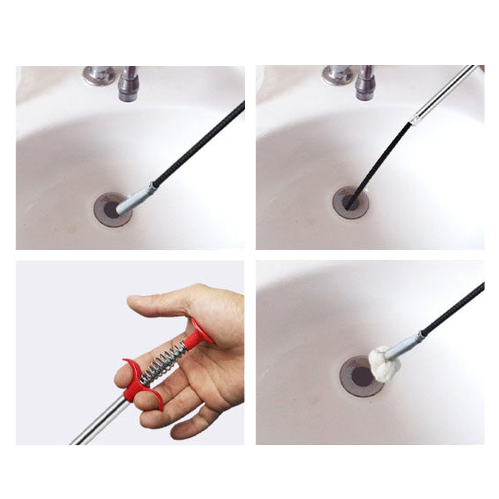 FLEXMAN Drain Clog Remover, Steel Wire Snake Drain Hair Removal Tool, Four Claw Designed Drain Auger Cleaner, Grabber Tool for Unclogging Toilets, Kitchen, Bathroom (1.6m/63in)