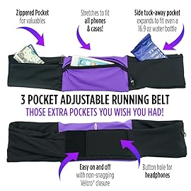 3 Pocket Adjustable Running Belt Waist Pack, Fanny Pack For Working Out With Sweat Resistant Backing, Holds All iPhone Models