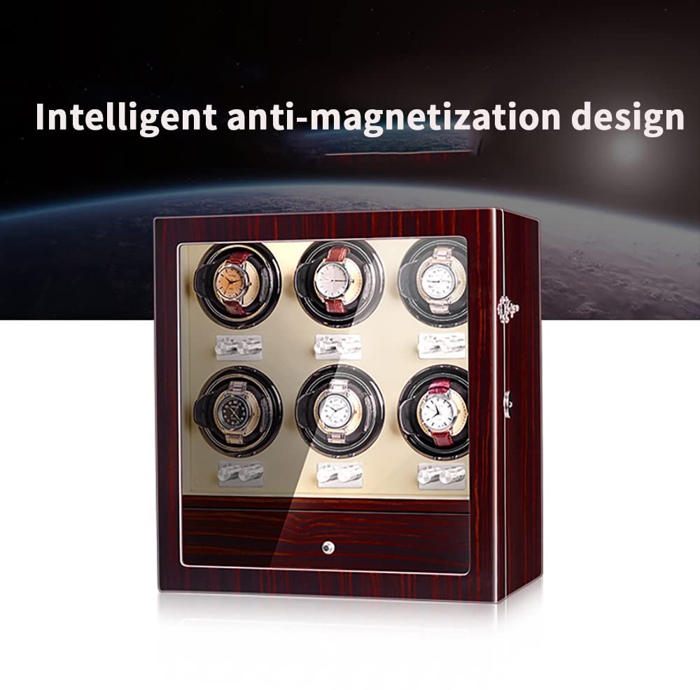 Automatischer Uhrenbeweger mit großem Fassungsvermögen, flexiblem Plüschkissen, Klavierlack-Außenseite, LED-Beleuchtung und leisem Motor, Aufbewahrungsbox für 4+4 Uhren.，4+4