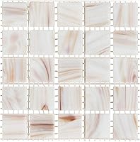 Vista 1 de URBN - Mosaico de vidrio iridiscente blanco contemporáneo con reflejos de bronce metálico para cocina y baño, azulejos de muestra