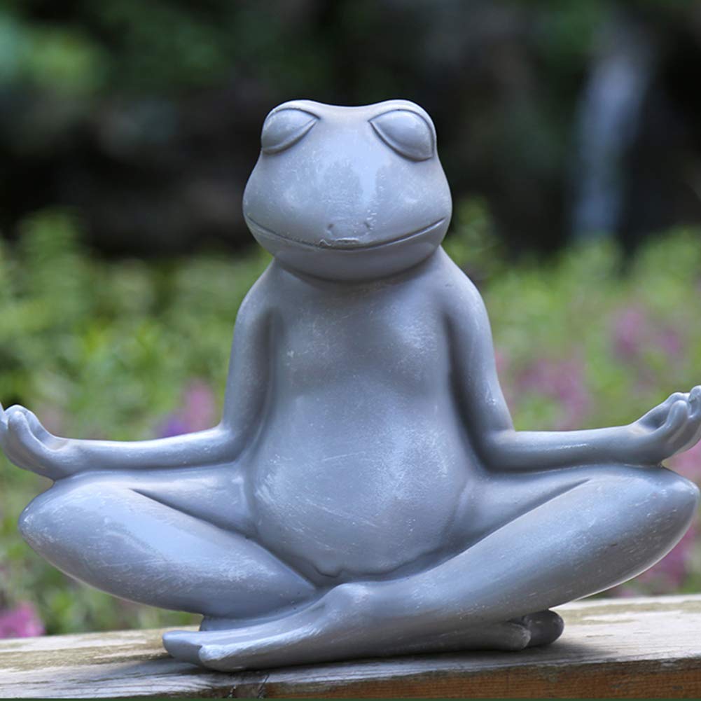 Statue grenouille zen pour décoration de jardin extérieur en résine bleu cyan de 21cm