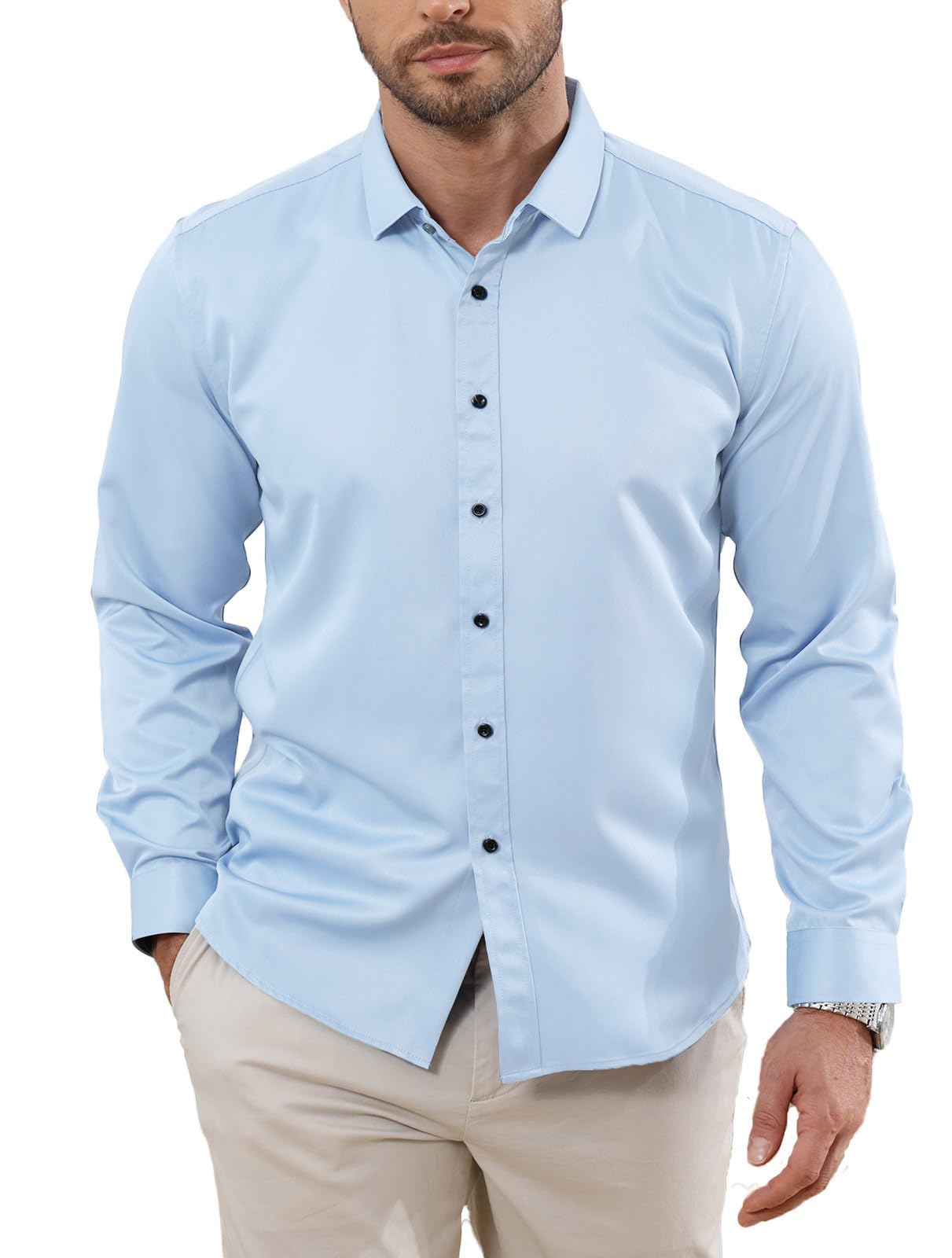 Halfword Herenoverhemd Lange Mouwen Overhemden Heren Formeel Zakelijk Jurk Shirts knoopsluiting Dubbele Manchet Wit L