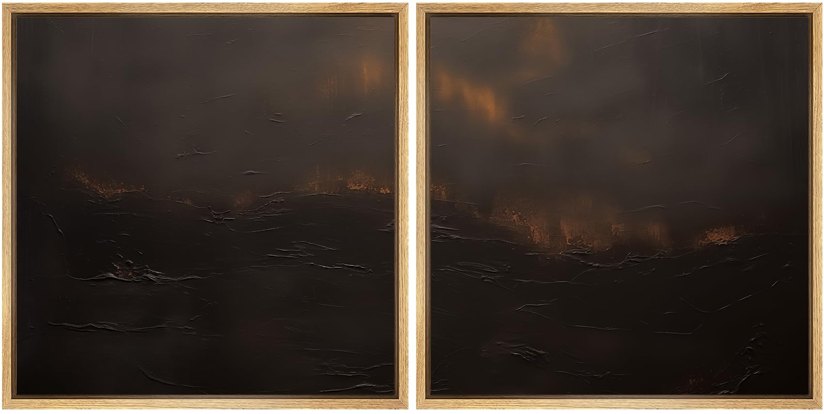 SIGNFORD Framed Canvas Print Wall Art Set Abstract Black and Gold Dark with Warm Highlights Illustrations Modern Art Minimal Relax/Calm for Living