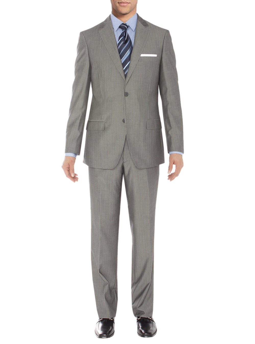 Salvatore Exte Men's Two Button 2 Piece Suit Blazer Jacket Plus Flat Front Pants