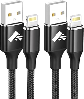 Cable Lightning 1M 2Pack Cable iPhone MFi Certificado Cargador iPhone Carga Rápida USB A Lightning Cable Nylon Trenzado con iPhone 14 13 12 11 Pro Max XR XS X 8 7 6 Plus SE, iPad, Negro