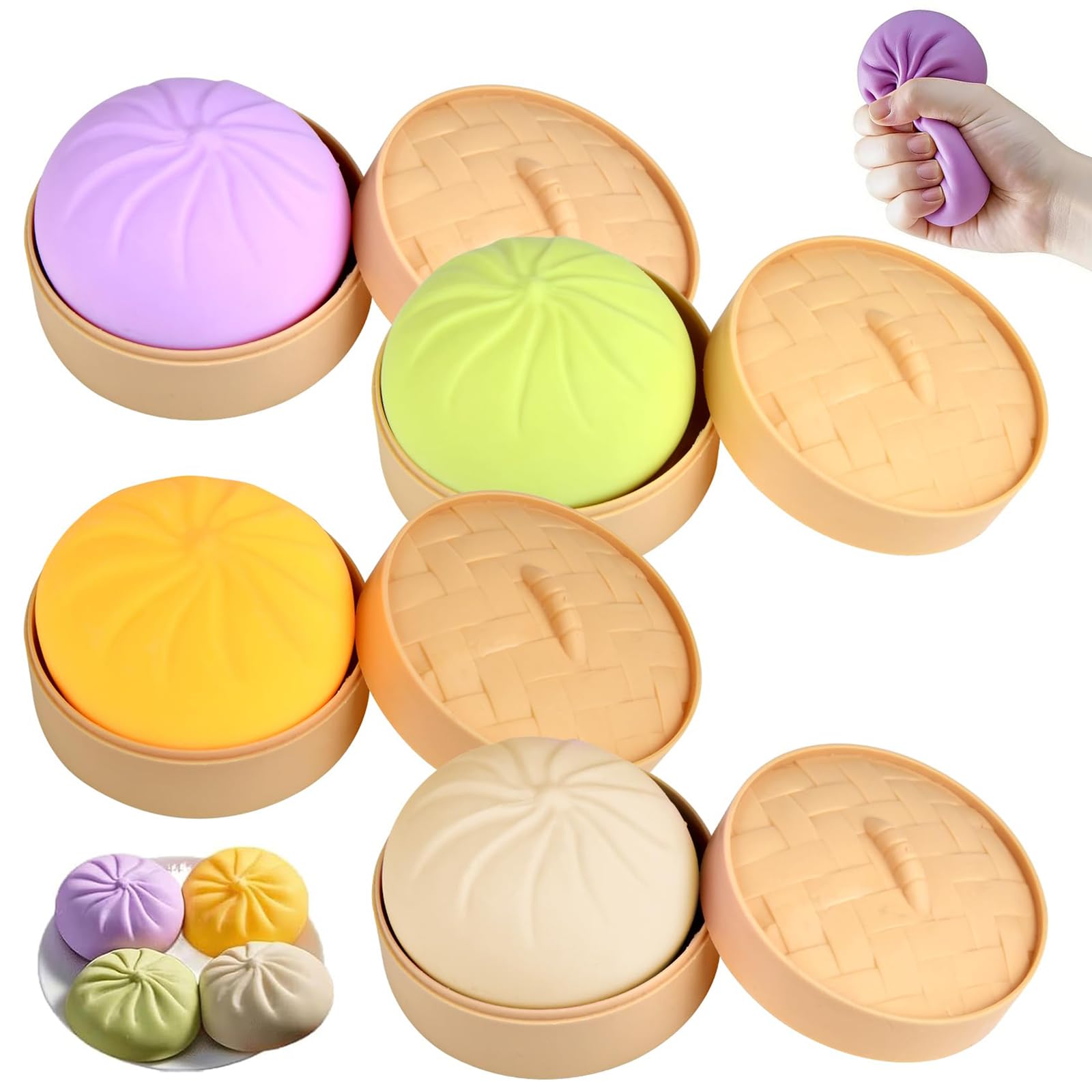 4 Pcs Dumpling Squishy Toys, Taba Squishy for Easter Gifts Fufu Squishy Fidget Toys for Kids & Adults Anxiety Stress Relief