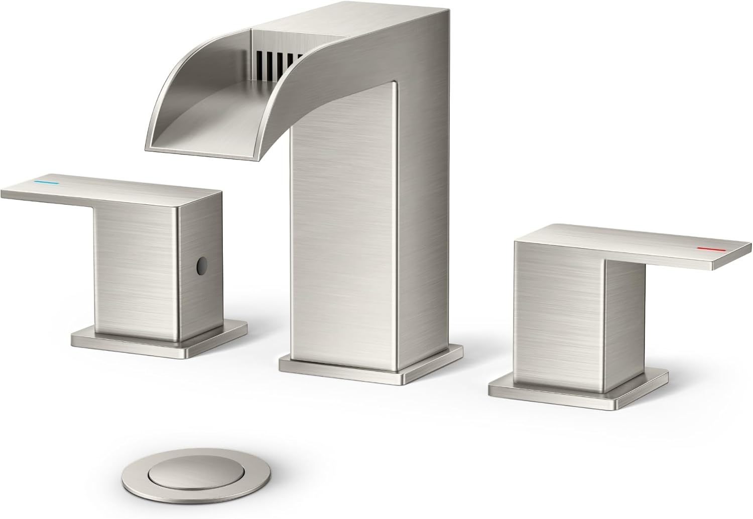 FORIOUS Brushed Nickel Bathroom Faucet 3 Hole, Two Handle Waterfall ...