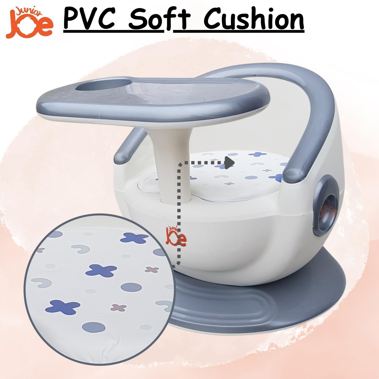 JUNIOR JOE 2 in 1 Feeding Chair & Booster Seat with Detachable Dining Food Tray and PU Cushion Pad Dining Chair for Kids and Toddler (Grey-1-2 Year Old) 1