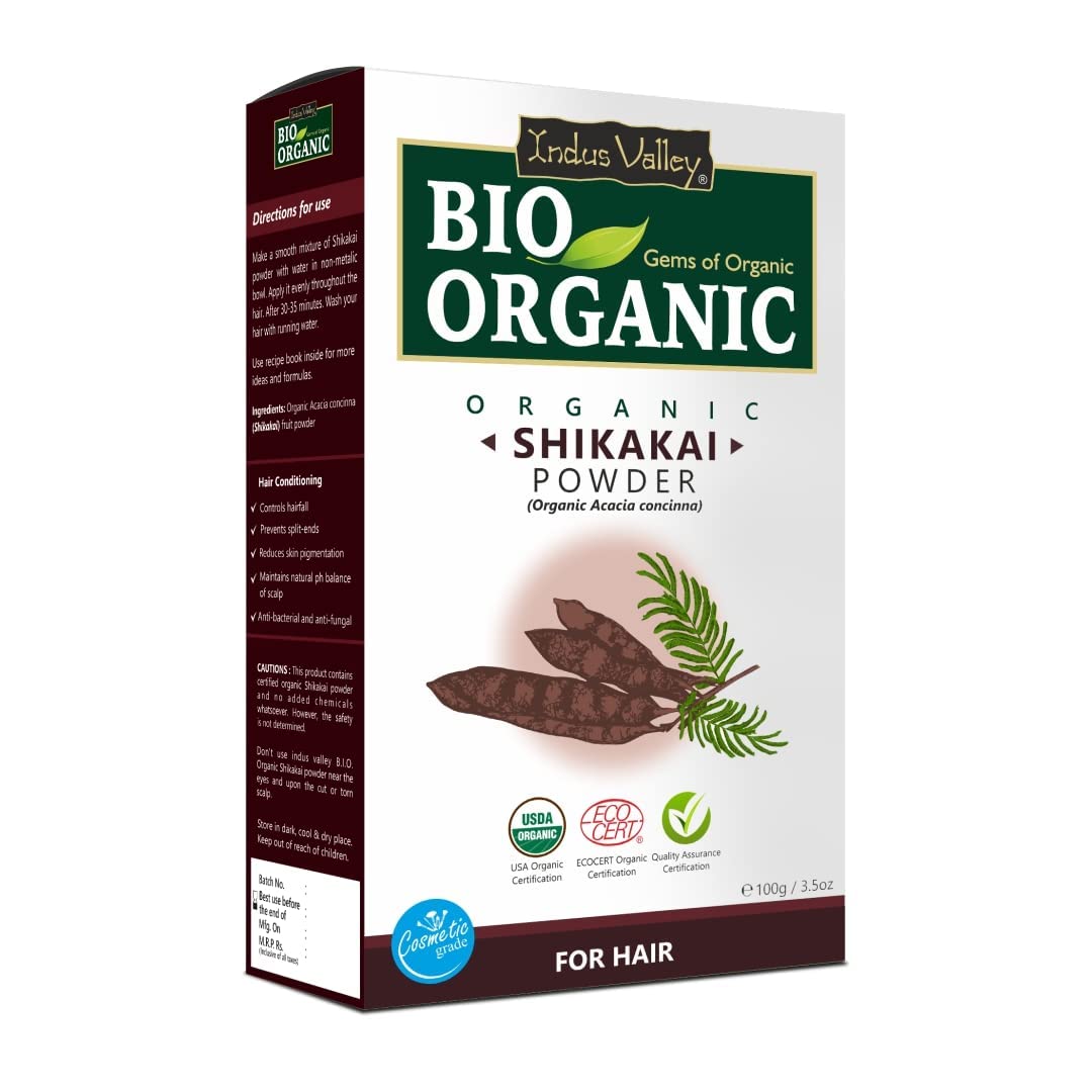 INDUS VALLEY Bio Organic Shikakai Powder, Acacia concinna - for Hair Care & Nourishment - (100g)
