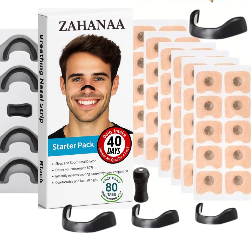 ZAHANAA Magnetic Nasal Strips for Breathing – 80 Pcs (40 Day Supply) | Anti-Snoring Nose Strips | Boost Oxygen Intake | Sweat Resistant | Skin Safe | Improve Sleep Quality | Black