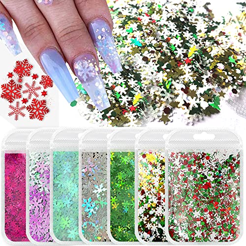 Lifextol 70G Christmas Snowflake Nail Glitter Sequins 3D Holographic Nail Art Snowflakes Christmas Tree Santa Claus And Stars Supplies Confetti Flake For Women Girls The Holiday Party (7Pc Xmas Craft) #TOP12