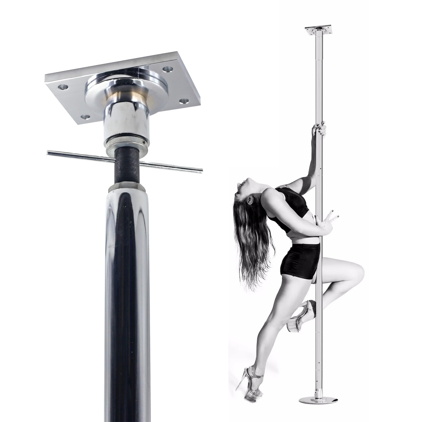 Professional Spinning Dancing Pole 2.24m-3.8m High Pole Dancing Pole with Ceiling Mount Accessories for Clubs/Home, Spinning Static Dance Pole Set, Stripper Pole for Plus Size Women,320cm-360cm