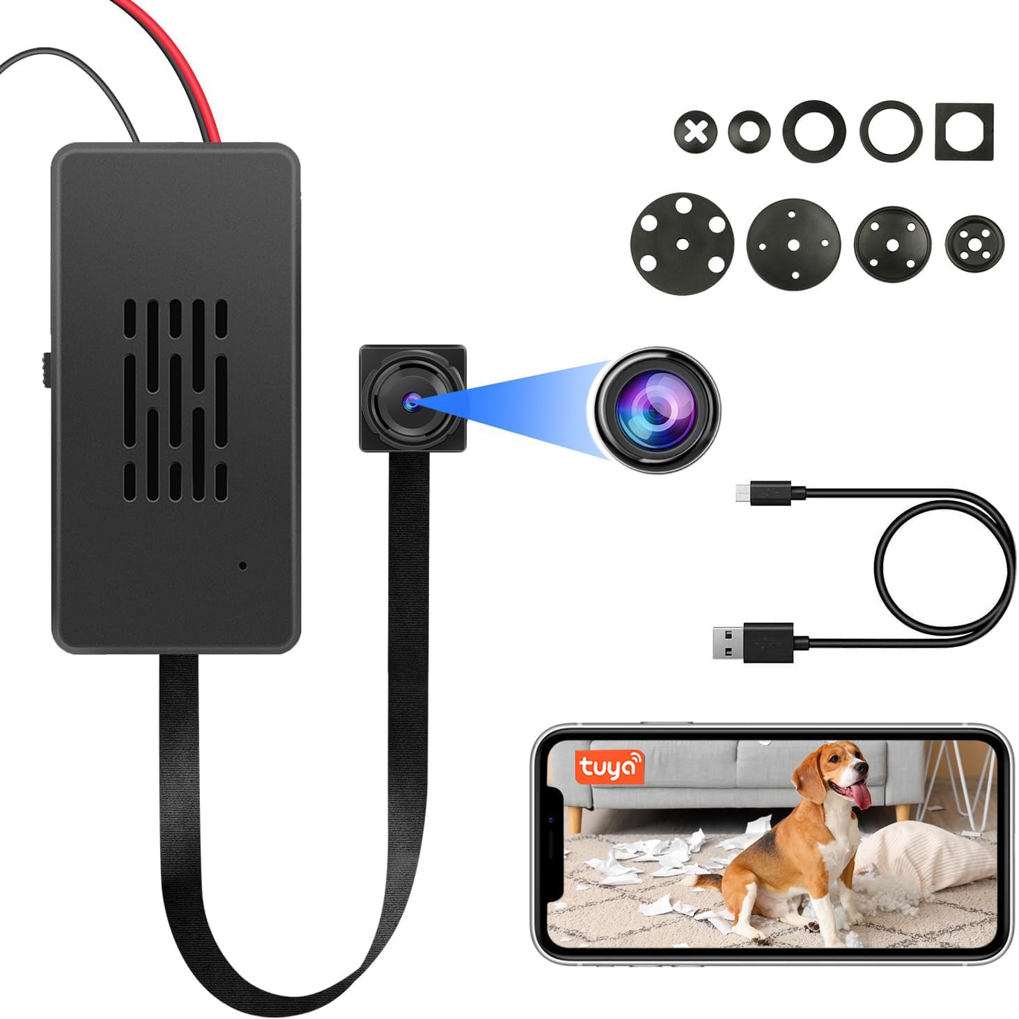 Cámara WiFi Mini QZT, Recargable 1080P Aplicación Tuya Smart 2.4Ghz Compatible Gran Angular, Visualización en Tiempo Real 24H