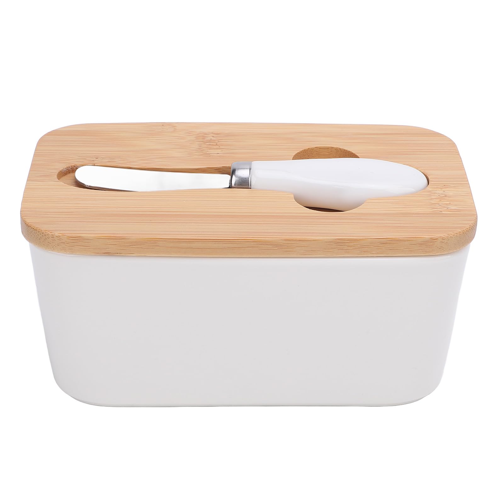 Butter Dish with Lid, 500ml Ceramic Butter Keeper Holds Up to 3 Sticks Sealing Butter Container Storage Box with Knife for Countertop