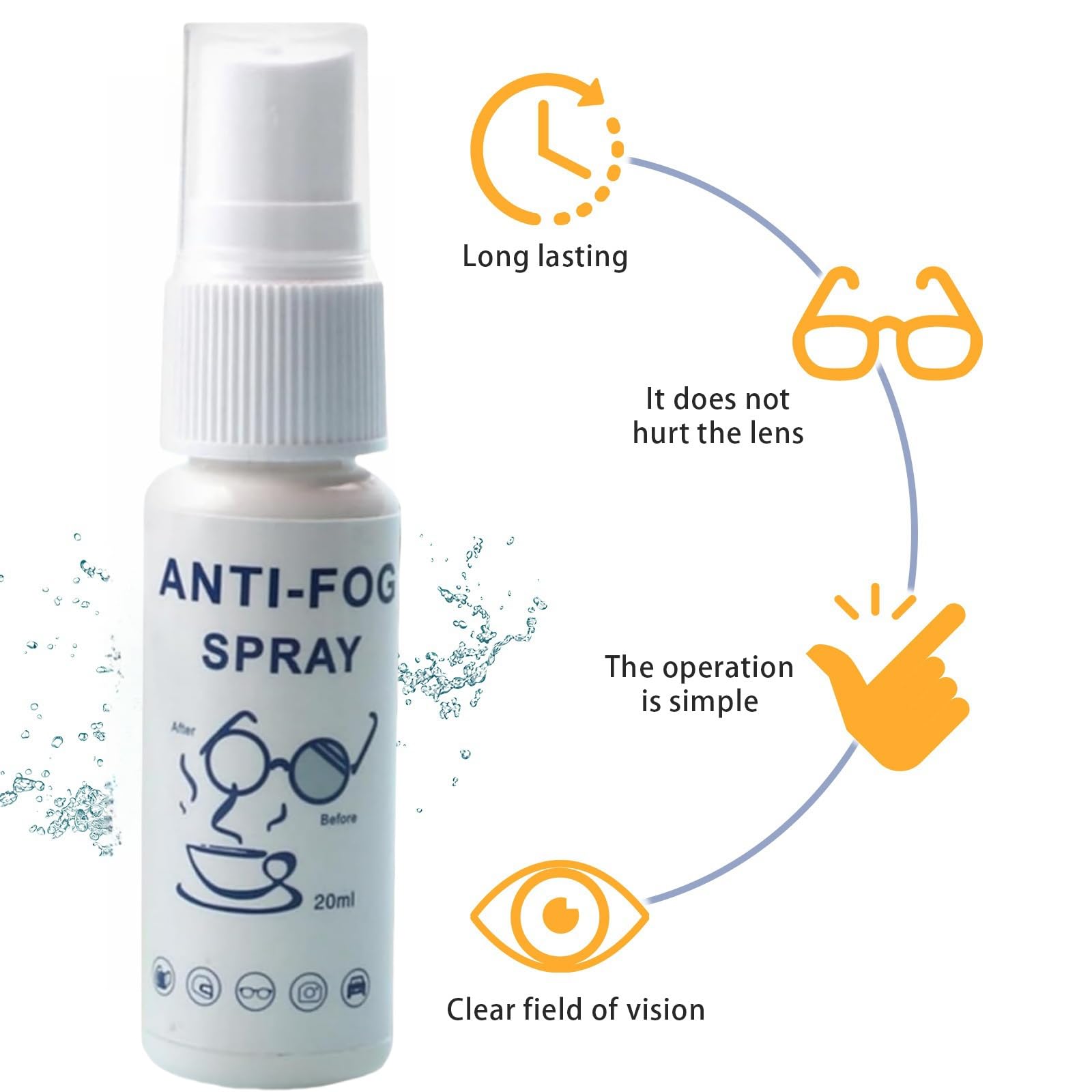 HIVETZ Spray antivaho de 20 ml para gafas, espray antivaho para gafas, spray antivaho para gafas, spray antivaho portátil, espray antivaho para coche, eficaz y antivaho para coche