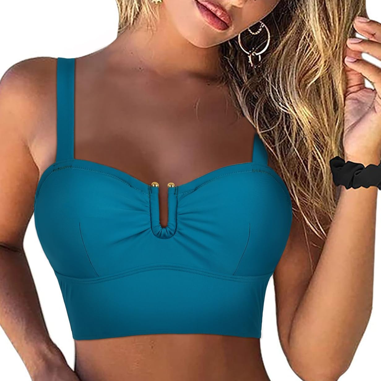 Hilor Women's Underwire Bikini Tops Longline Push Up Swim Top Sexy Midkini Swimsuit Bathing Suit Tops