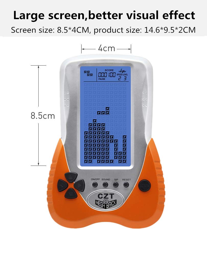 CZT Retro Brick Console de Jeu Rétro-éclairage Bleu Intégré 23 Jeux Tank Battle/Racing Écouteurs Enfichables Casse-tête Dispositif de Jeu Portable de Poche Jouet pour Enfants Cadeau de Noël (Orange)