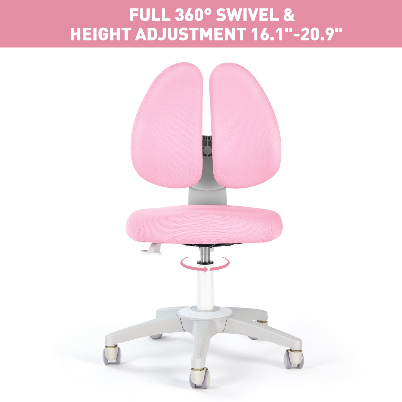 Swivel 360° Armless Kid Chair Comfy, Adjustable Height Student Chair, Seat Depth Adjustable, Home School Ergonomic Computer Activity Chair with Sit Brake Casters, Kids Chair for Classroom
