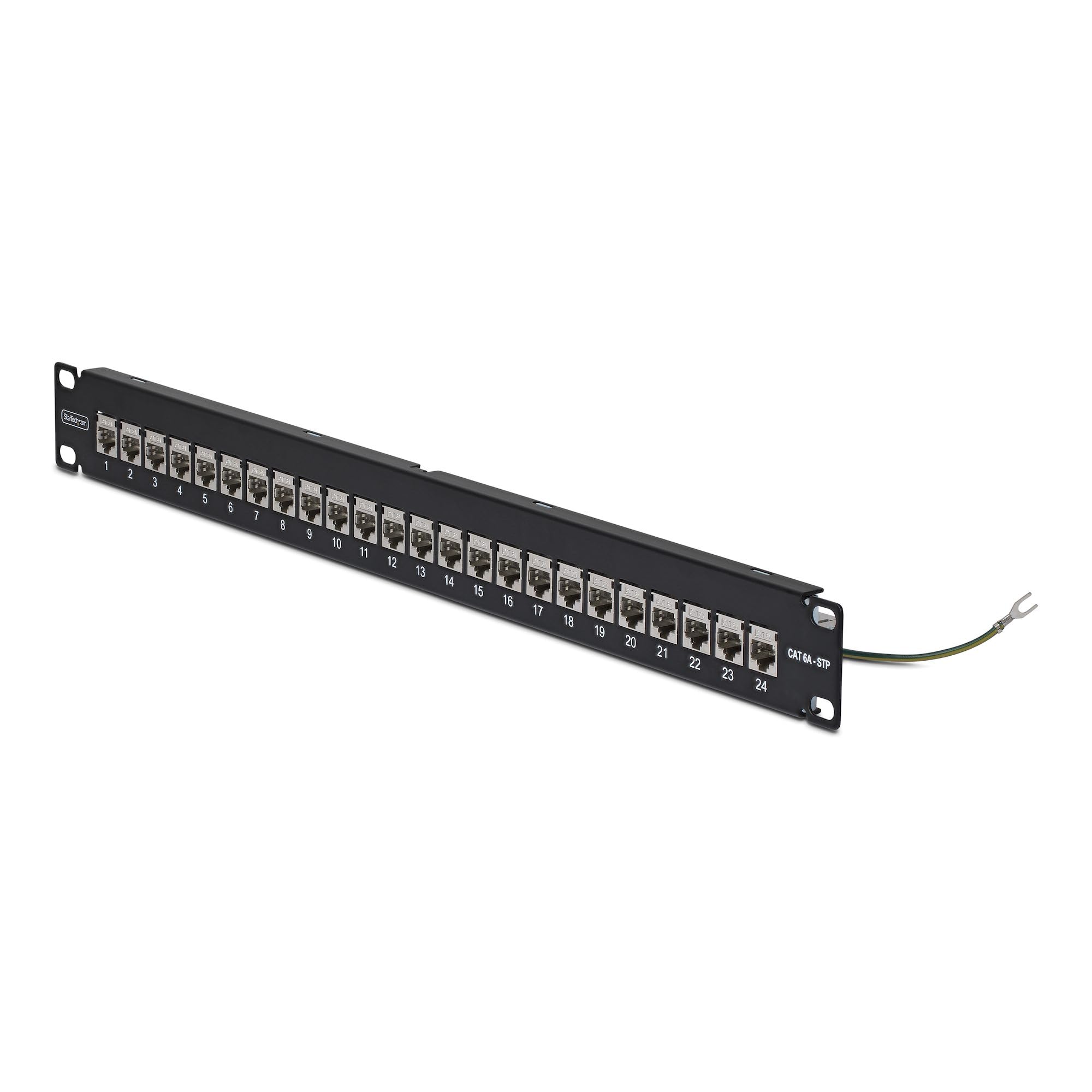 StarTech Patch Panel Passante 24 Porte 1U Cat6a STP (C6APANELSTP241UFT) | Con Barra di Gestione Cavi Integrata, Montaggio su Rack da 19 Pollici, Accoppiatori RJ45 Inline