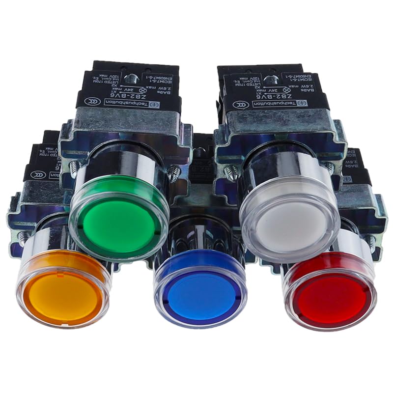 BIK 22mm Momentary XB2-BW3361 Round Push Button Switch with LED Light 1NO 24V/AC220V/AC380V Green,Red,Yellow,Blue ZB2-BE101C(Yellow,24V)