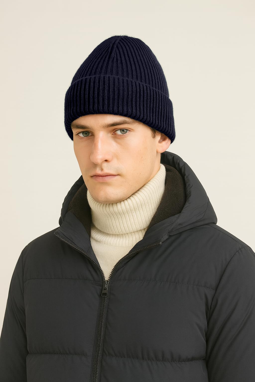 Berretto in Maglia al 100% in Lana con Risvolto - Cappello a Coste 1X1 - Made in Italy - Prodotto Artigianale - Uomo/Donna