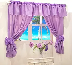 Cortina Infantil para Quarto de Bebê, 220x170cm, Lilás, Poliéster, Semi-transparente, com Bandô, Argola, Liso, Ursinha